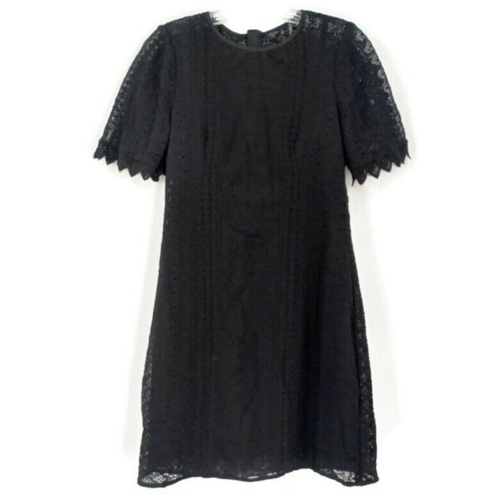 NANETTE LEPORE 2 Black Lace A Line Dress Eyelet Texture Lined Classic Zip Back - Picture 2 of 15